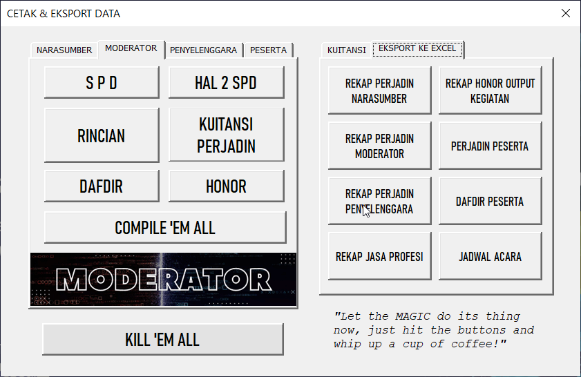 Menu Cetak & Eksport